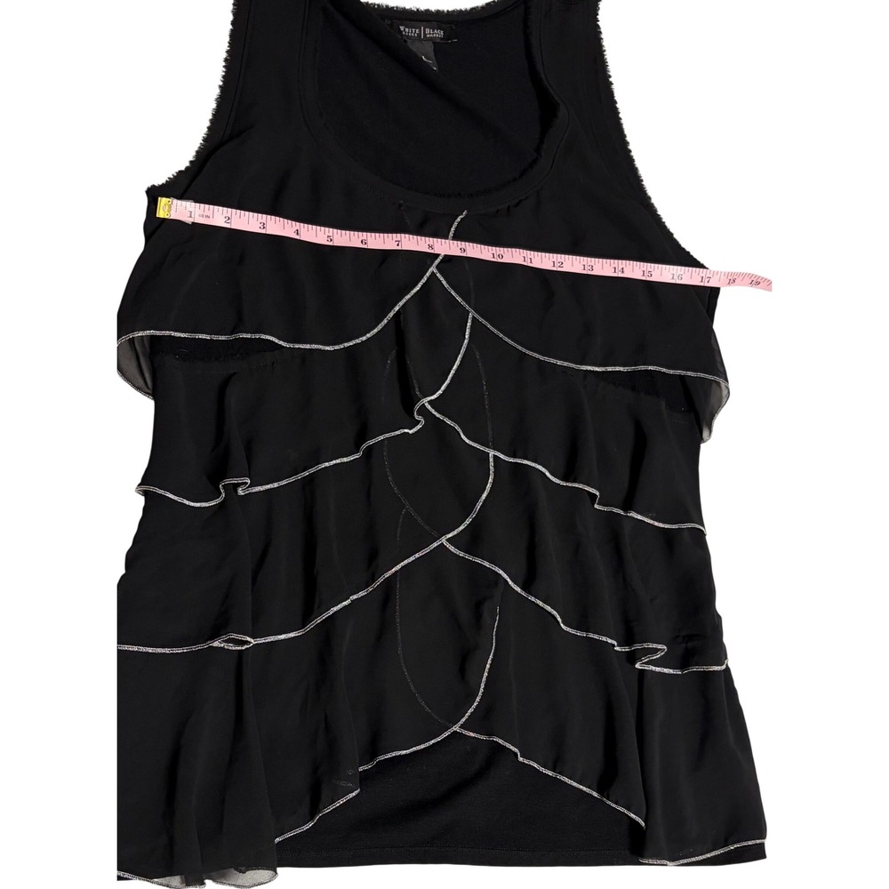 White House Black Market Black Ruffle Tiered Tank Top White Trim Large Y2K Work - Picture 5 of 7